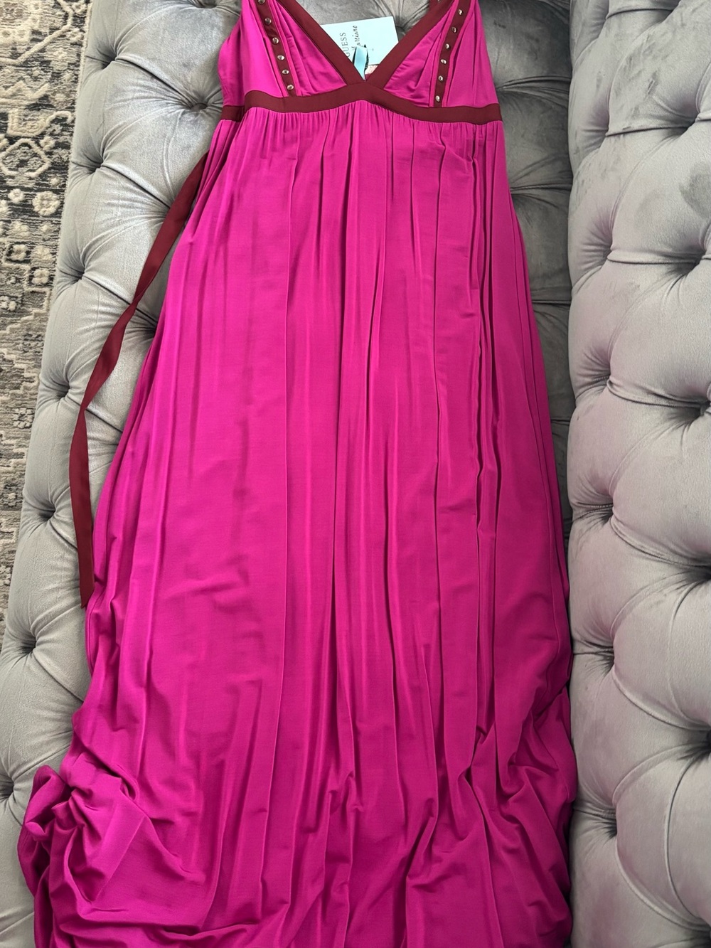 Guess by Marciano Fuchsia Maxi Dress with Burgundy Trim